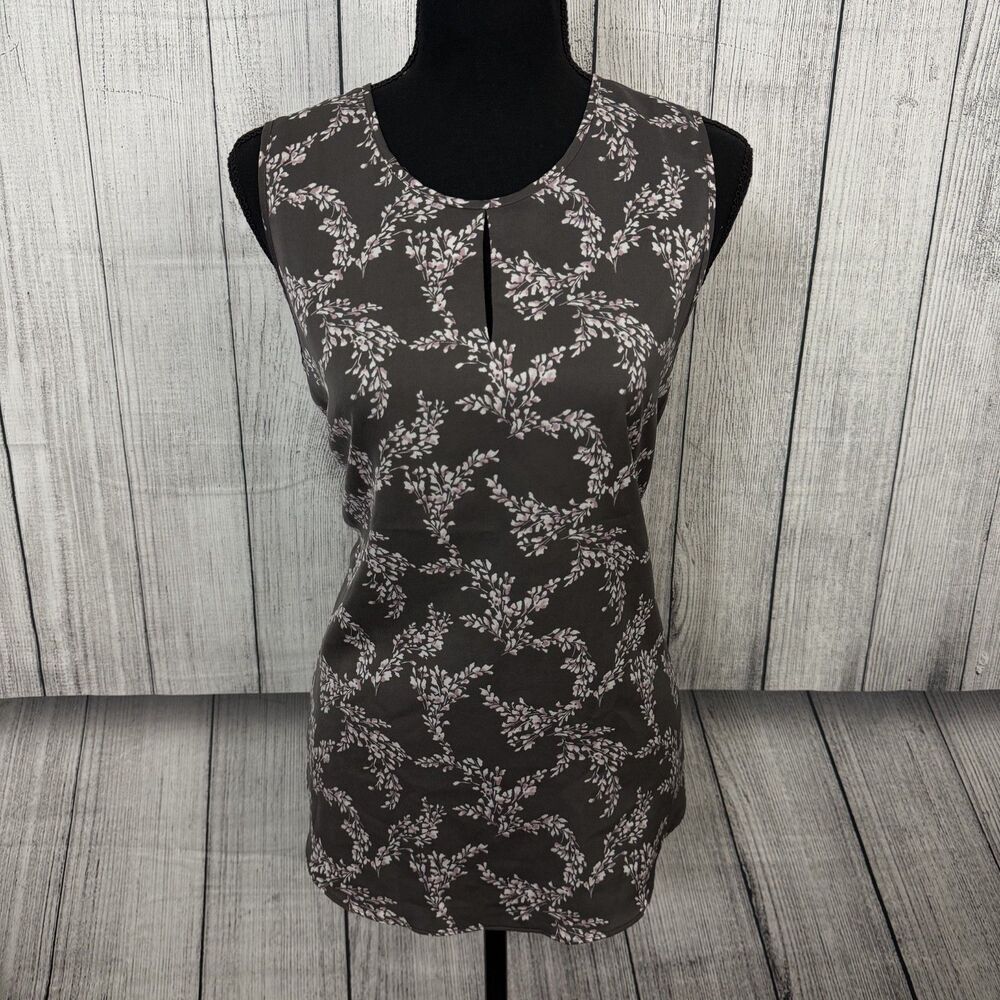 Cato Women's Large Gray Floral Sleeveless Polyester Blouse Top